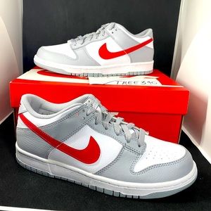 New Nike Dunk Low Grey Red GS 7Y DV7149-001 7M/8.5W Deadstock Sneakers